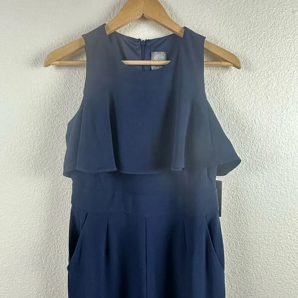 Vince Camuto Women's 6 Petite Blouson Tier‎ Jumpsuit Navy Blue Semi Formal New